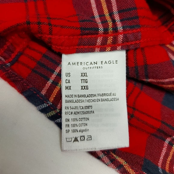 American Eagle Classic Fit Plaid Shirt  Red, Blue and White Plus Size 🚨flaw🚨 - Picture 6 of 8